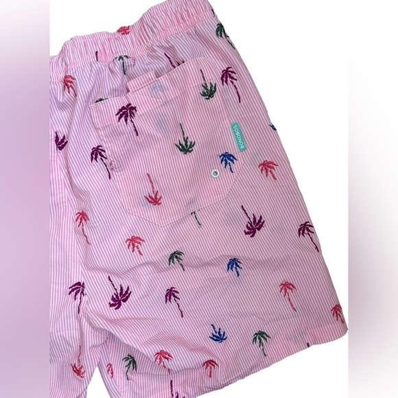 Bonobos Riviera Recycled Swim Trunks Pink Stripes Palm Trees  7” Inseam Size L - Picture 6 of 10